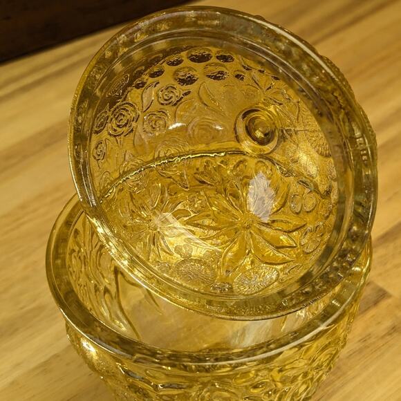 Vtg Avon 60s Glass Candy Trinket Dish Footed Floral Molded Glass Yellow Citron - Picture 14 of 16
